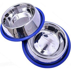 New Set of 2 Stainless Steel Dog Bowls with Non-Skid Silicone Base 32oz
